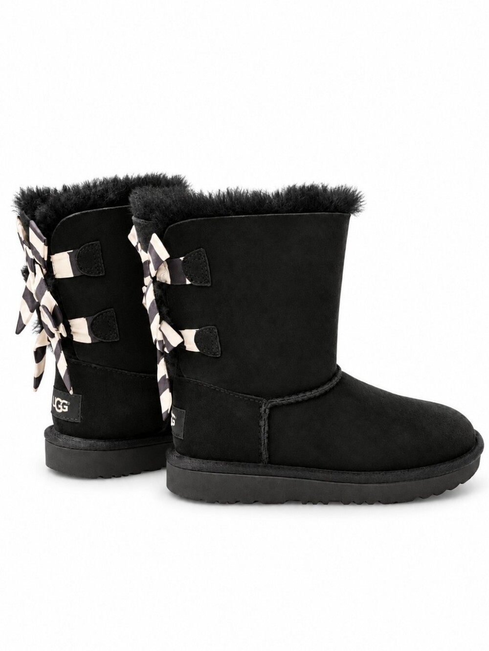 UGG K Bailey Bow II Striped Black Boots Kids Size 1 NIB 1109953K